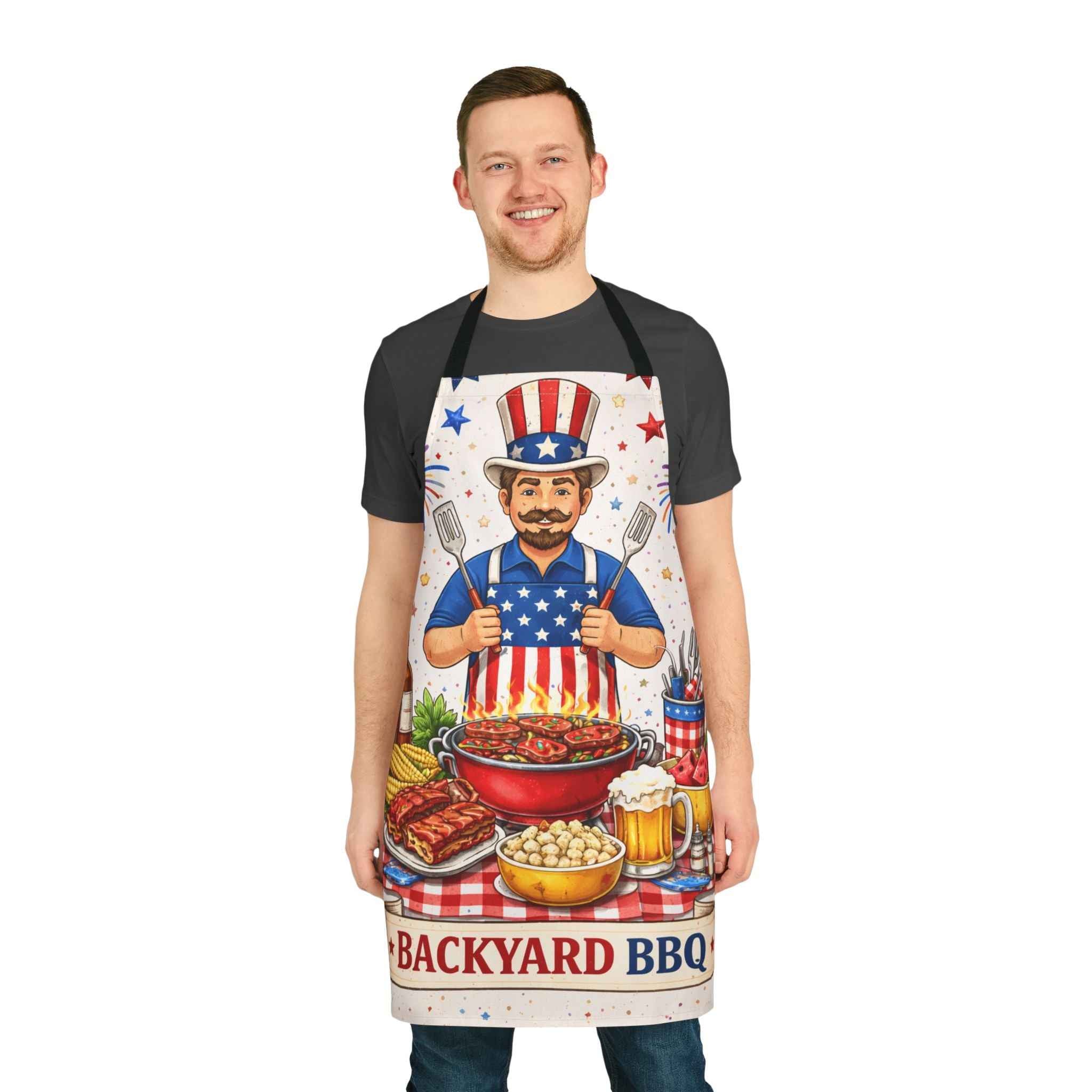 Backyard BBQ Patriotic Apron - Uncle Sam Grillmaster Patriotic BBQ Apron for Summer Cookouts - Tulique