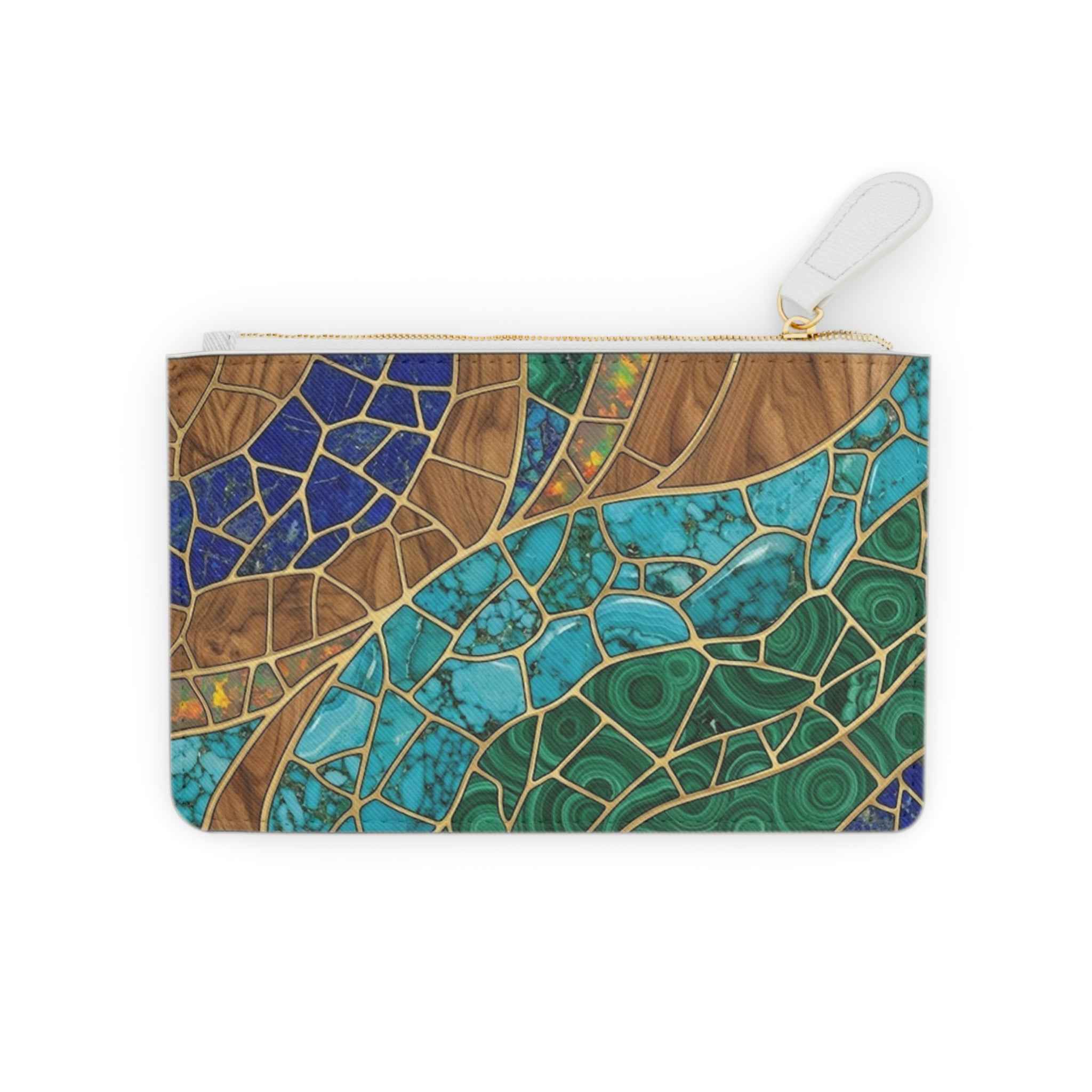 Mosaic Wave Mini Clutch - Teal & Blue Patterned Accessory Pouch for Stylish Storage - Tulique