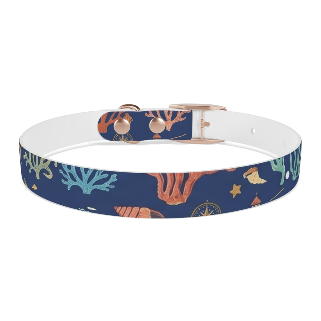 Navy Seashell Dog Collar — Coral & Shell Beach Print Adjustable Collar - Tulique
