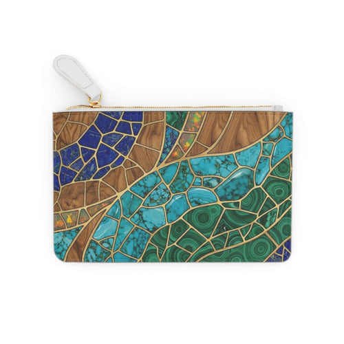 Mosaic Wave Mini Clutch - Teal & Blue Patterned Accessory Pouch for Stylish Storage - Tulique