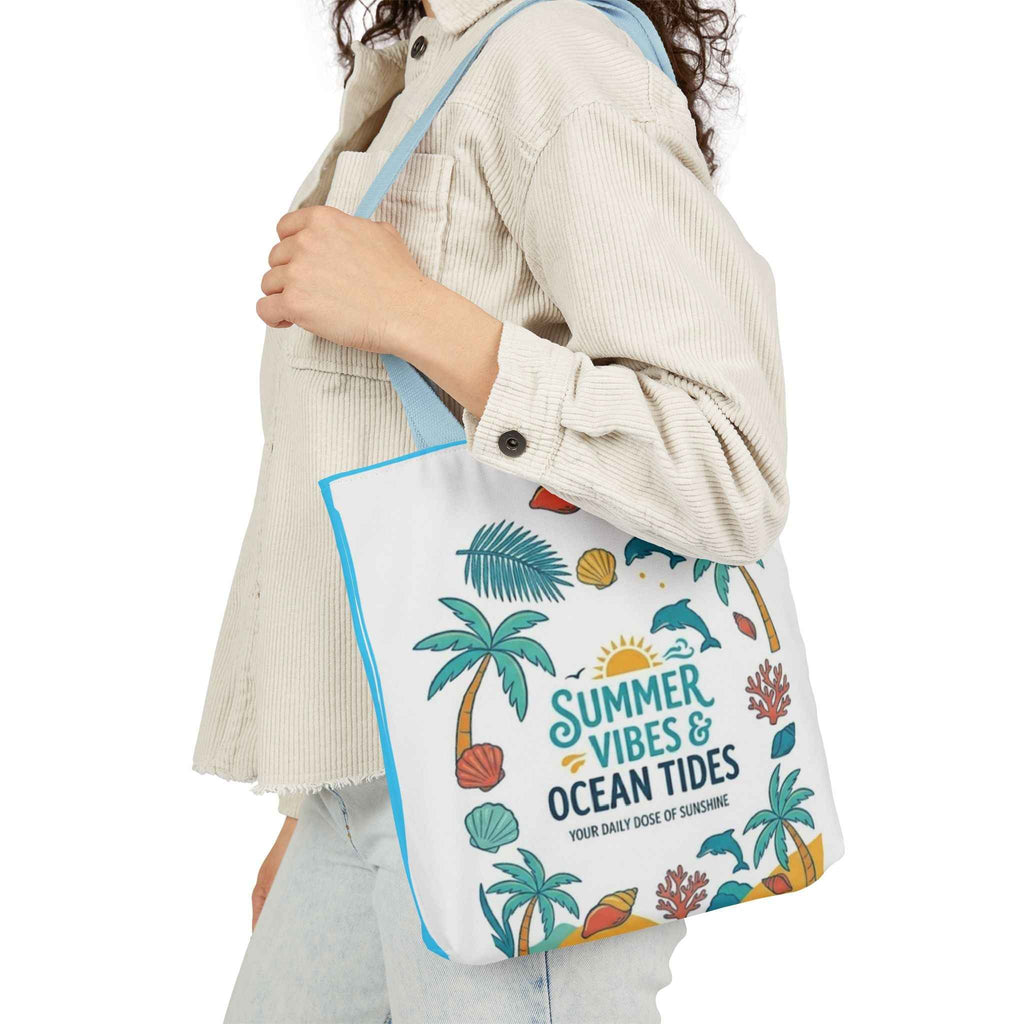 Summer Vibes Beach Tote - "Summer Vibes & Ocean Tides" Canvas Tote Bag - Tulique