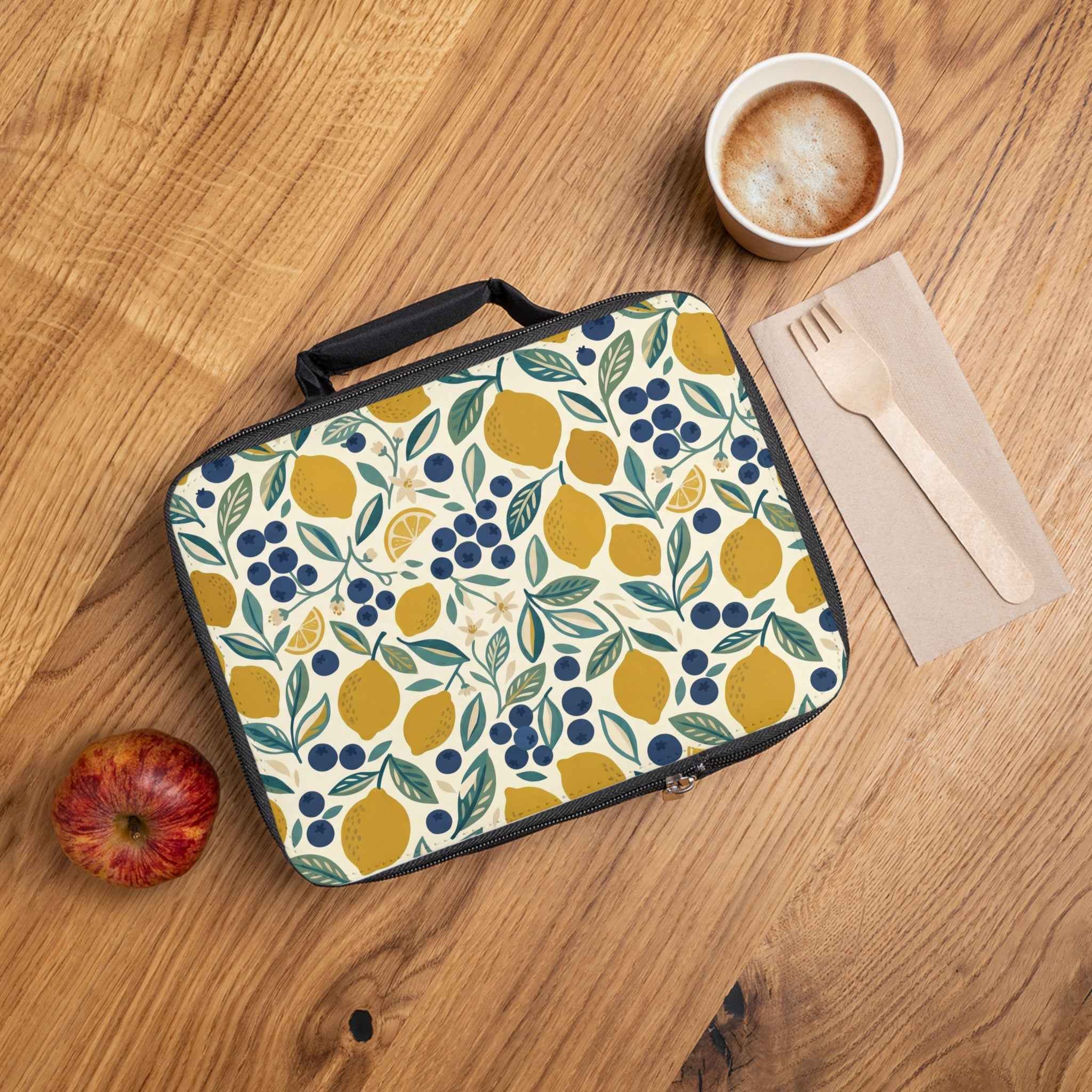 Citrus Blossom Insulated Lunch Bag — Lemon & Berry Pattern Tote - Tulique