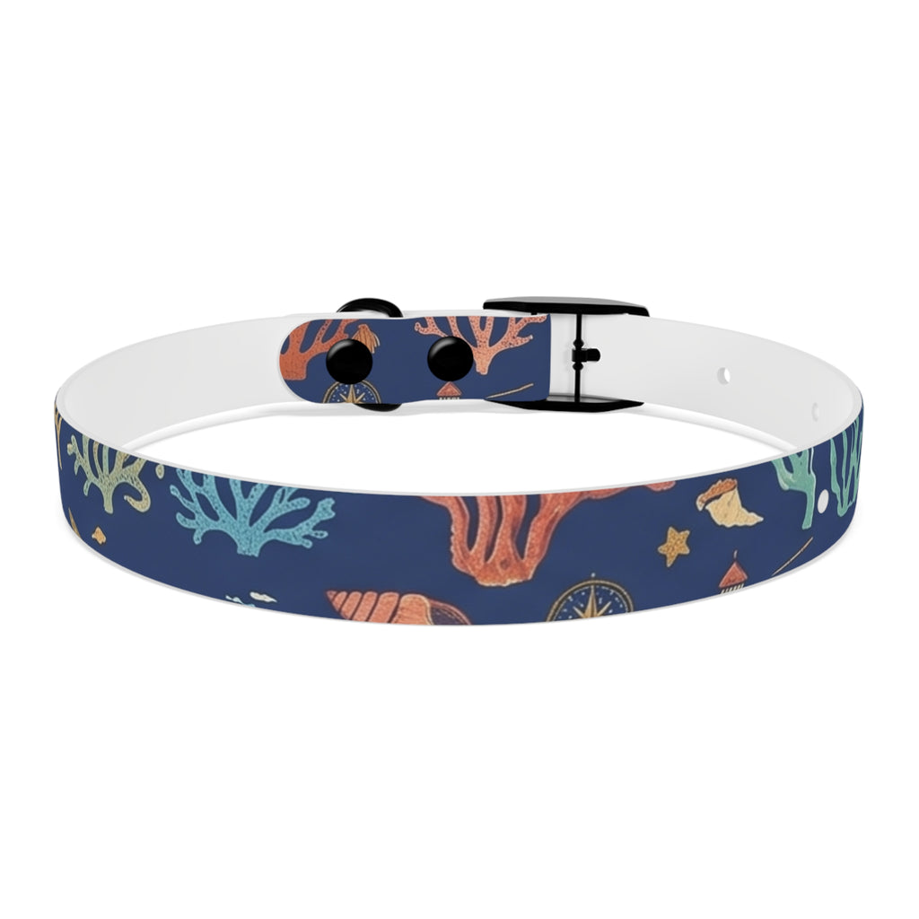 Navy Seashell Dog Collar — Coral & Shell Beach Print Adjustable Collar - Tulique