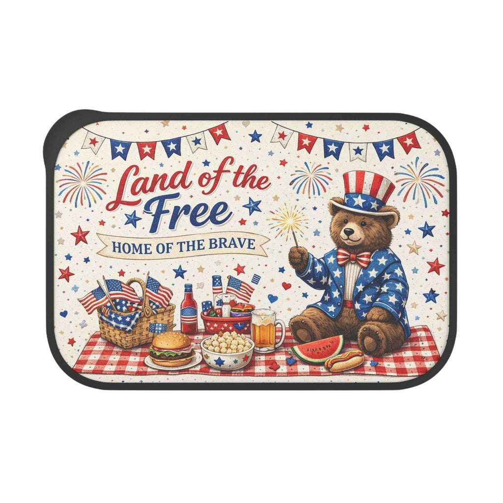 Patriotic Bear Picnic Bento Box — Land of the Free Lunchbox with Utensils - Tulique