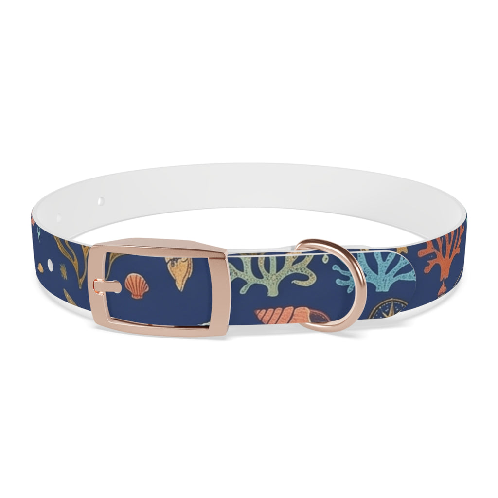 Navy Seashell Dog Collar — Coral & Shell Beach Print Adjustable Collar - Tulique