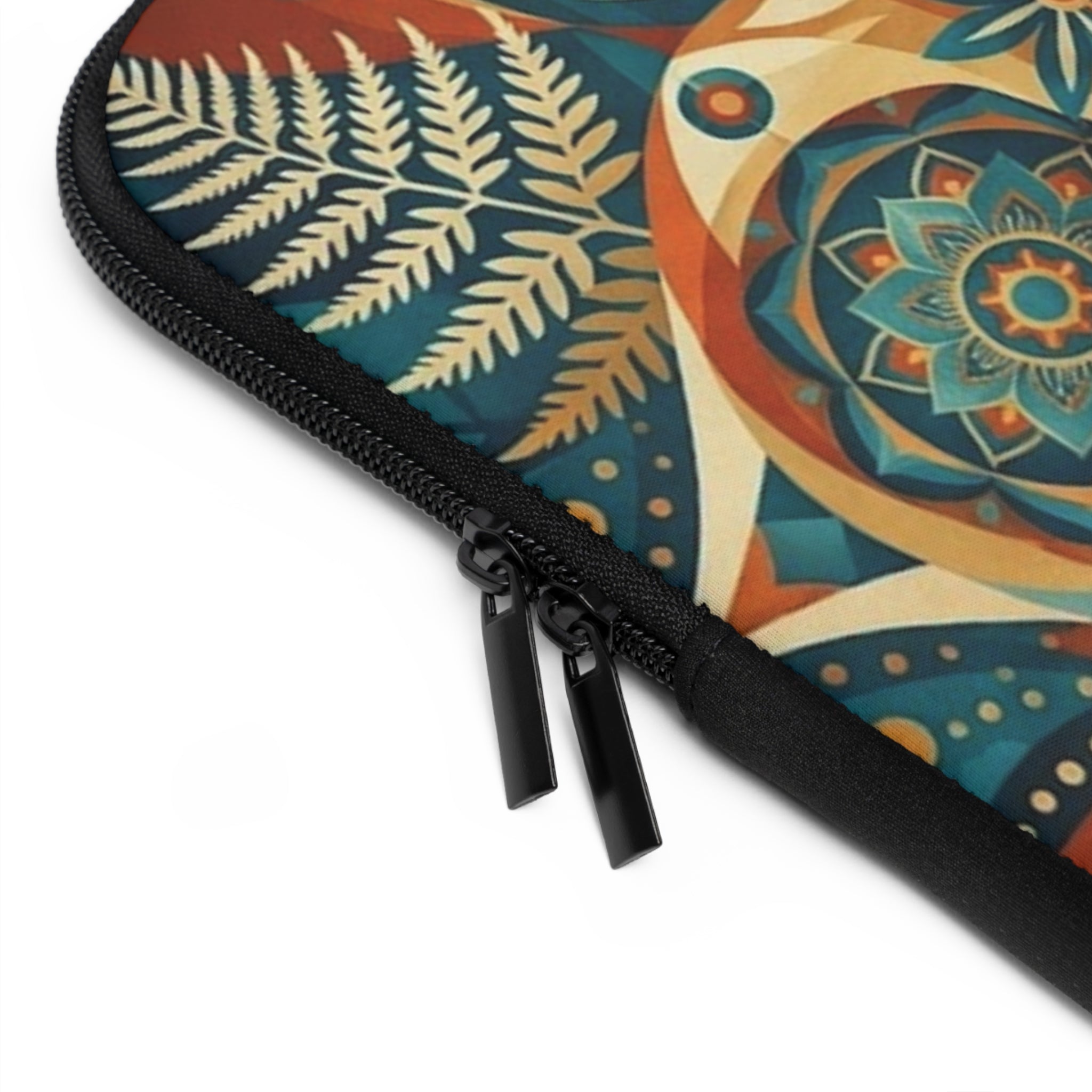 Boho Floral Laptop Sleeve - Teal & Amber Mandala Protective Case - Tulique