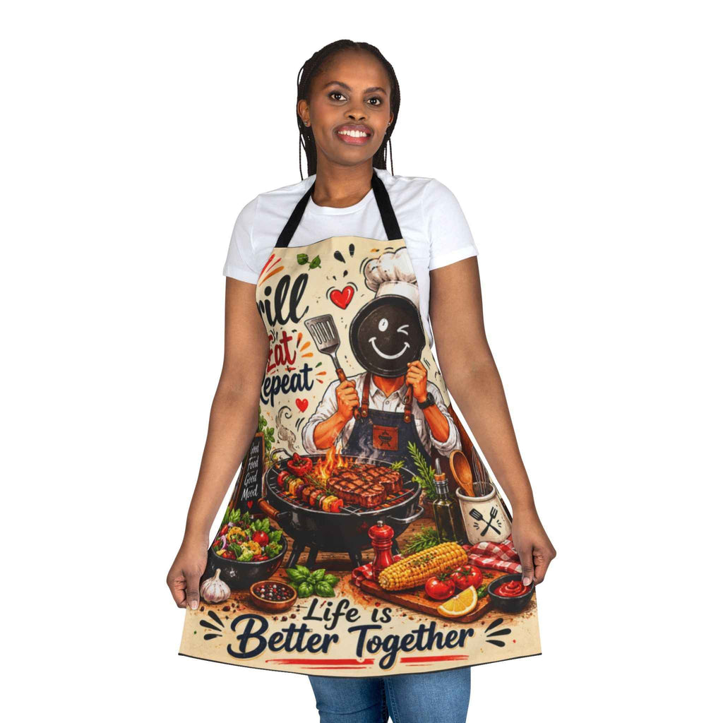 Grill Eat Repeat Apron — Life is Better Together BBQ Kitchen Apron - Tulique