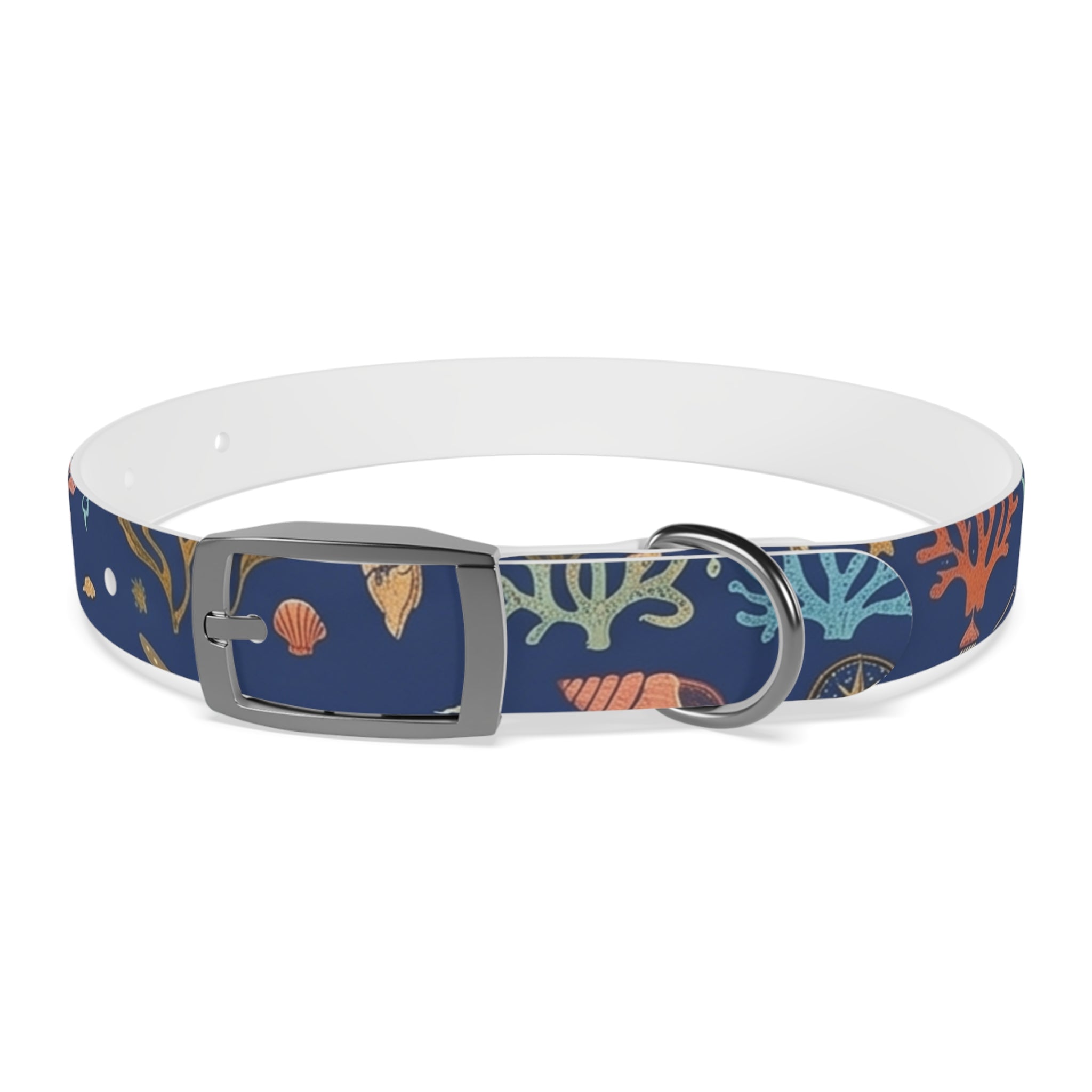 Navy Seashell Dog Collar — Coral & Shell Beach Print Adjustable Collar - Tulique