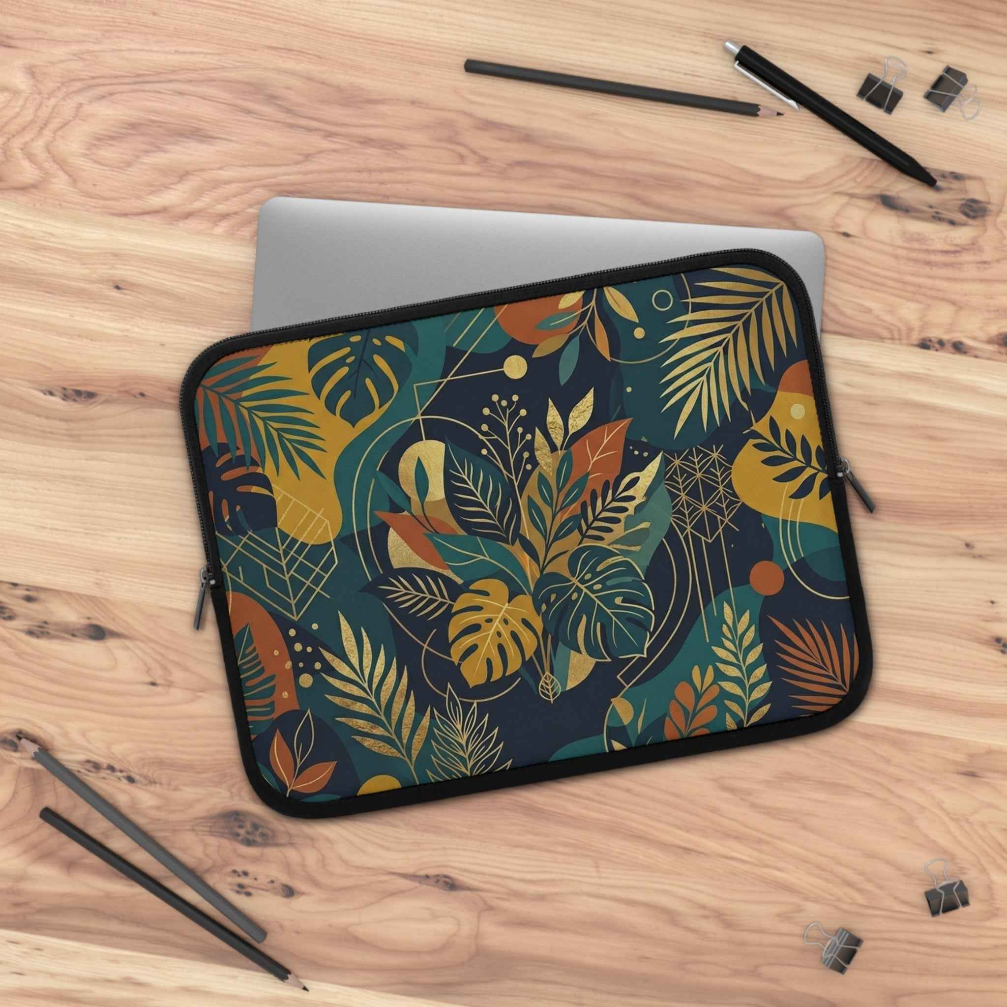 Tropical Foliage Laptop Sleeve – Stylish Dark Teal Botanical Leaves Protective Case for Laptops - Tulique