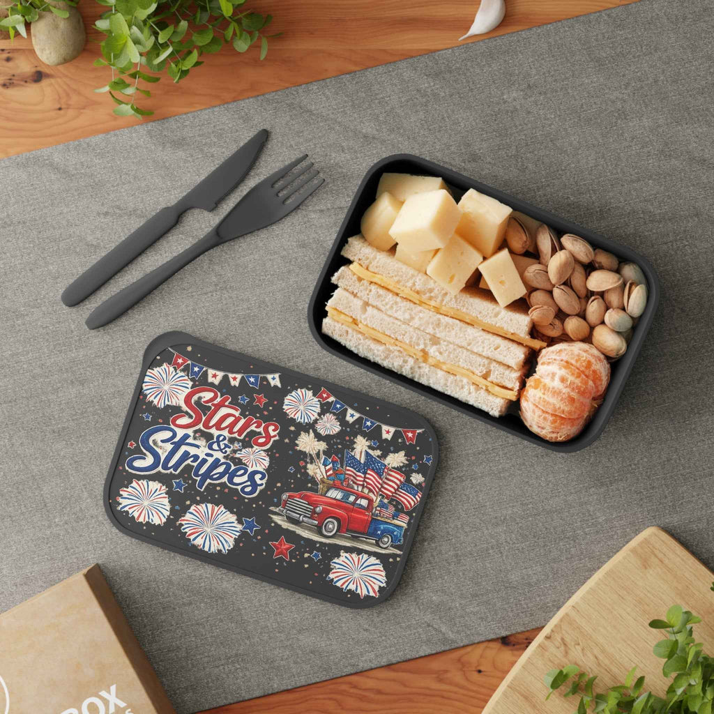 Stars & Stripes Patriotic Bento Box — Lunchbox with Utensils - Tulique
