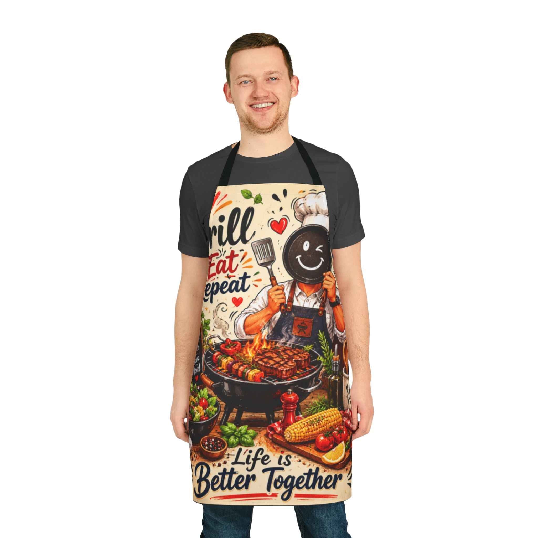 Grill Eat Repeat Apron — Life is Better Together BBQ Kitchen Apron - Tulique