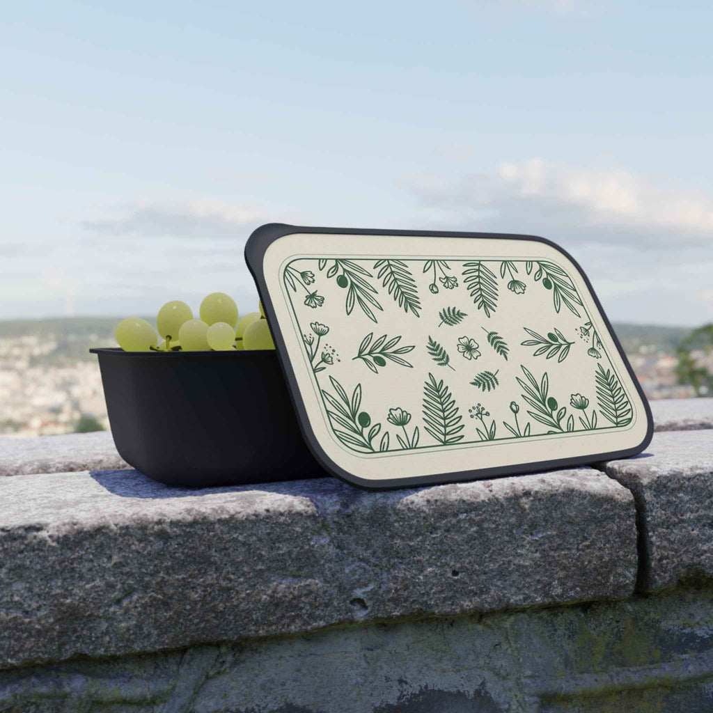 Botanical Eco-Friendly Bento Box - Sustainable Lunch Container with Band & Utensils - Tulique