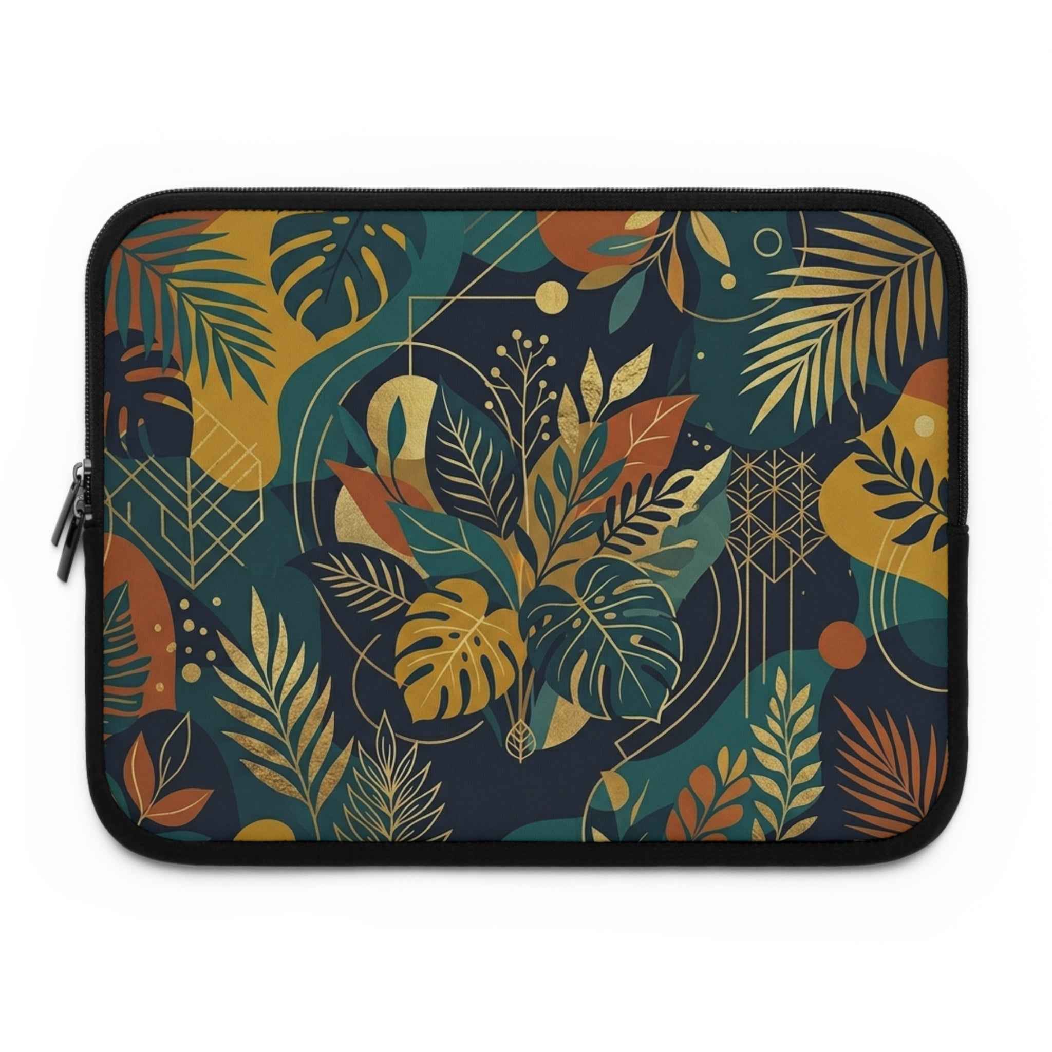 Tropical Foliage Laptop Sleeve – Stylish Dark Teal Botanical Leaves Protective Case for Laptops - Tulique