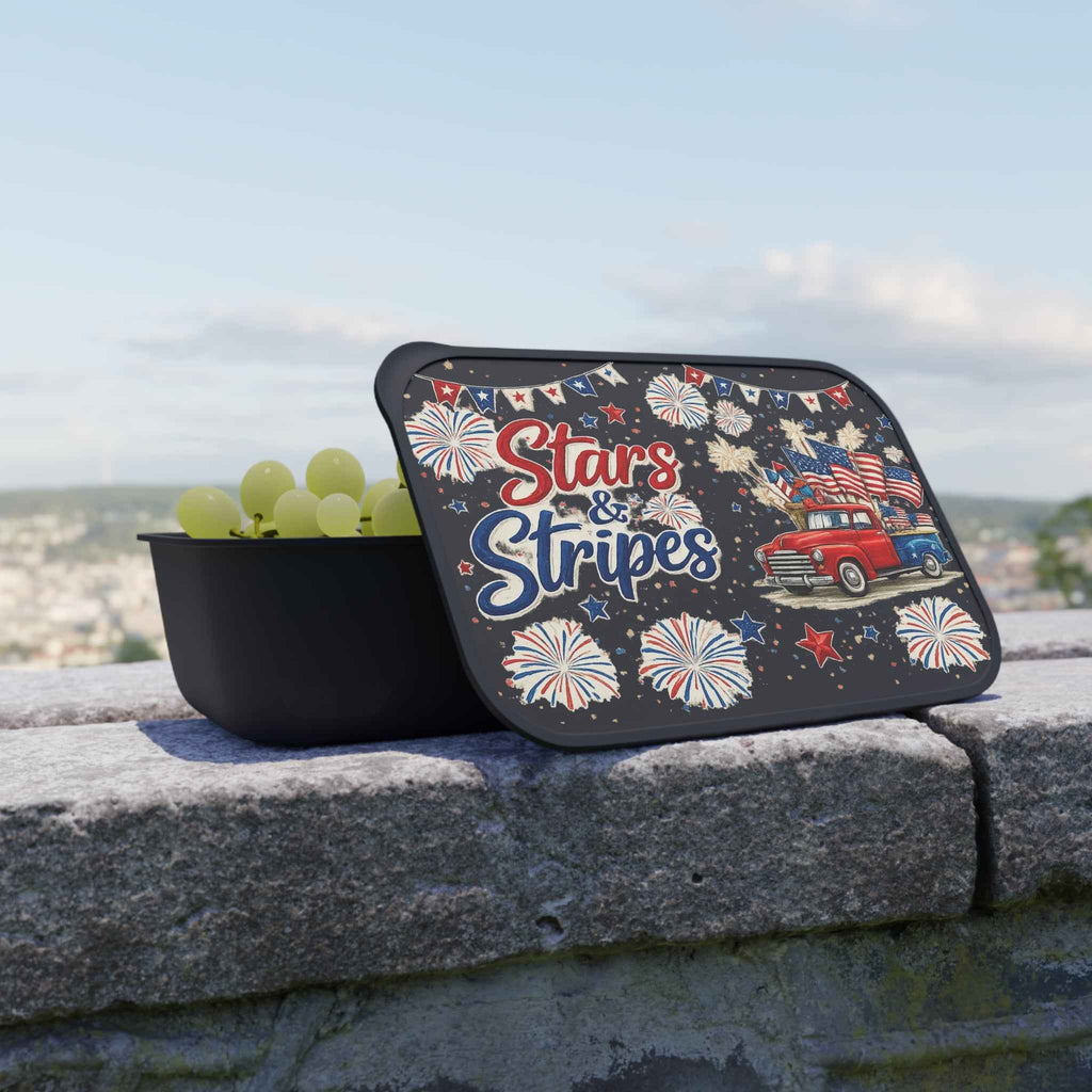 Stars & Stripes Patriotic Bento Box — Lunchbox with Utensils - Tulique