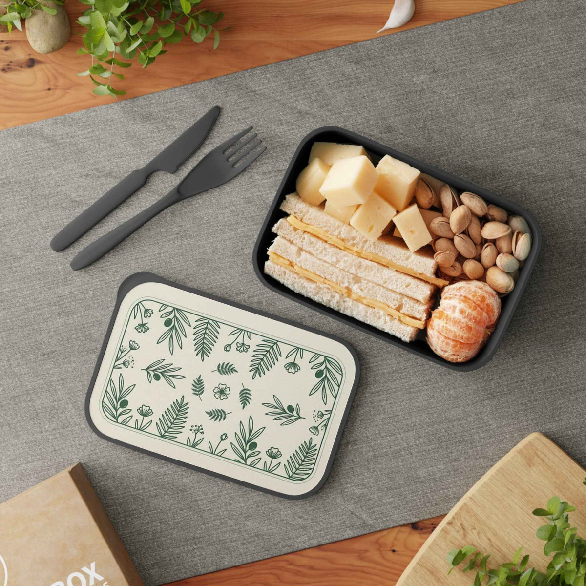 Botanical Eco-Friendly Bento Box - Sustainable Lunch Container with Band & Utensils - Tulique