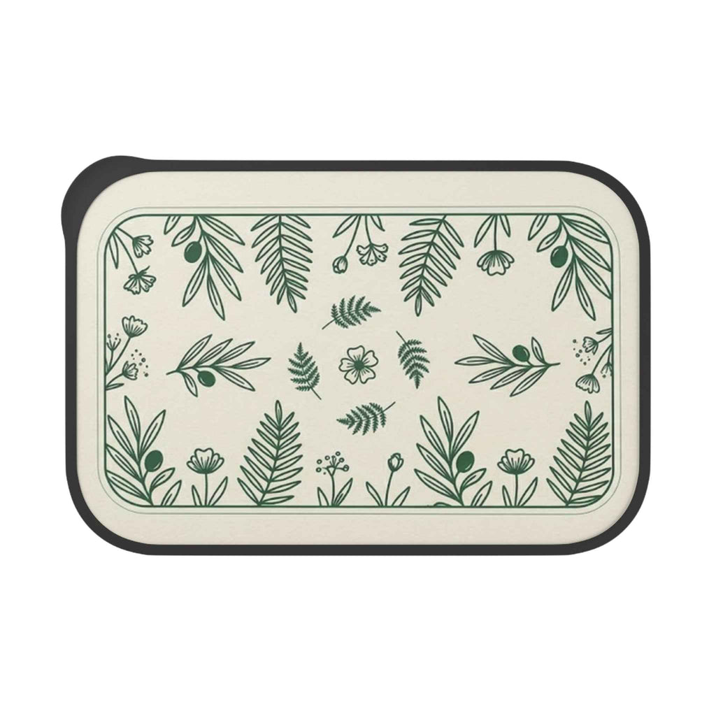 Botanical bento box - black eco-friendly lunch container with floral design and included utensils