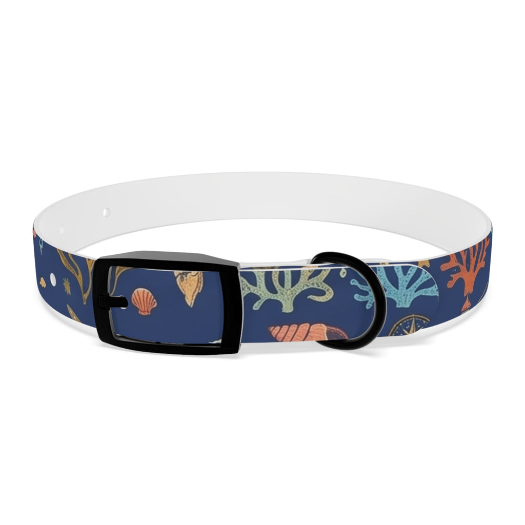 Navy Seashell Dog Collar — Coral & Shell Beach Print Adjustable Collar - Tulique