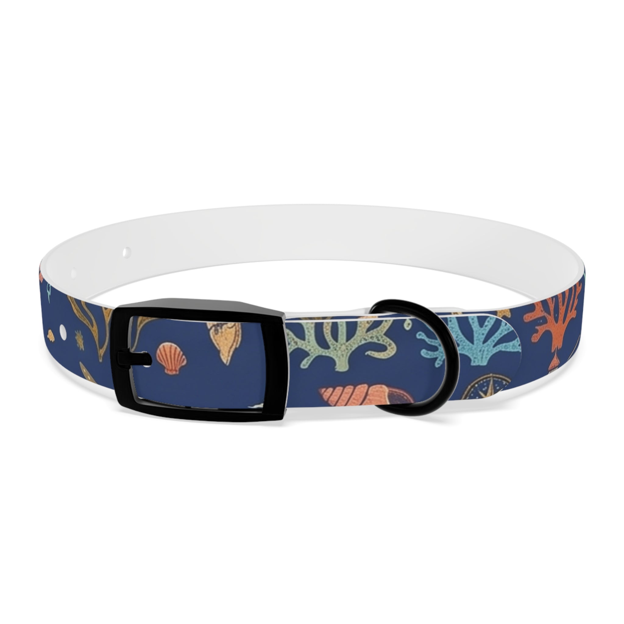 Navy Seashell Dog Collar — Coral & Shell Beach Print Adjustable Collar - Tulique
