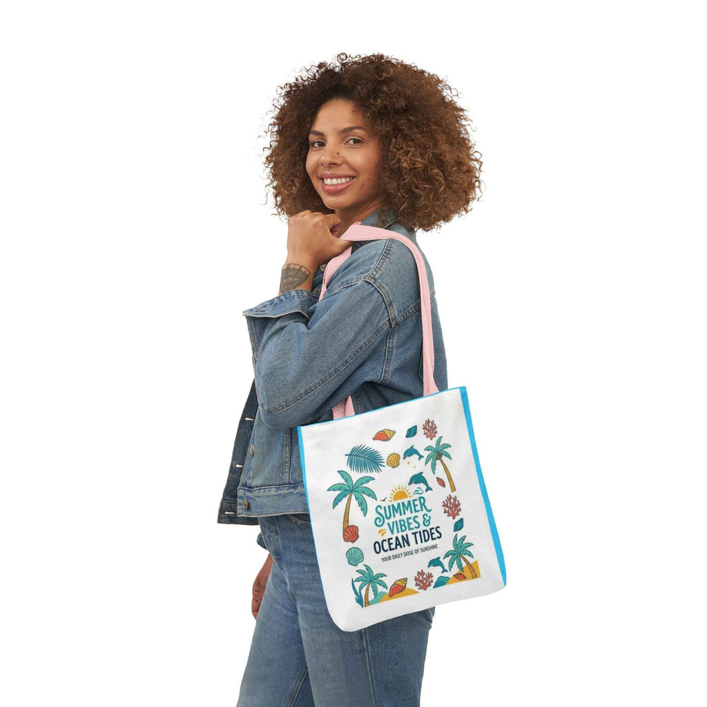 Summer Vibes Beach Tote - "Summer Vibes & Ocean Tides" Canvas Tote Bag - Tulique