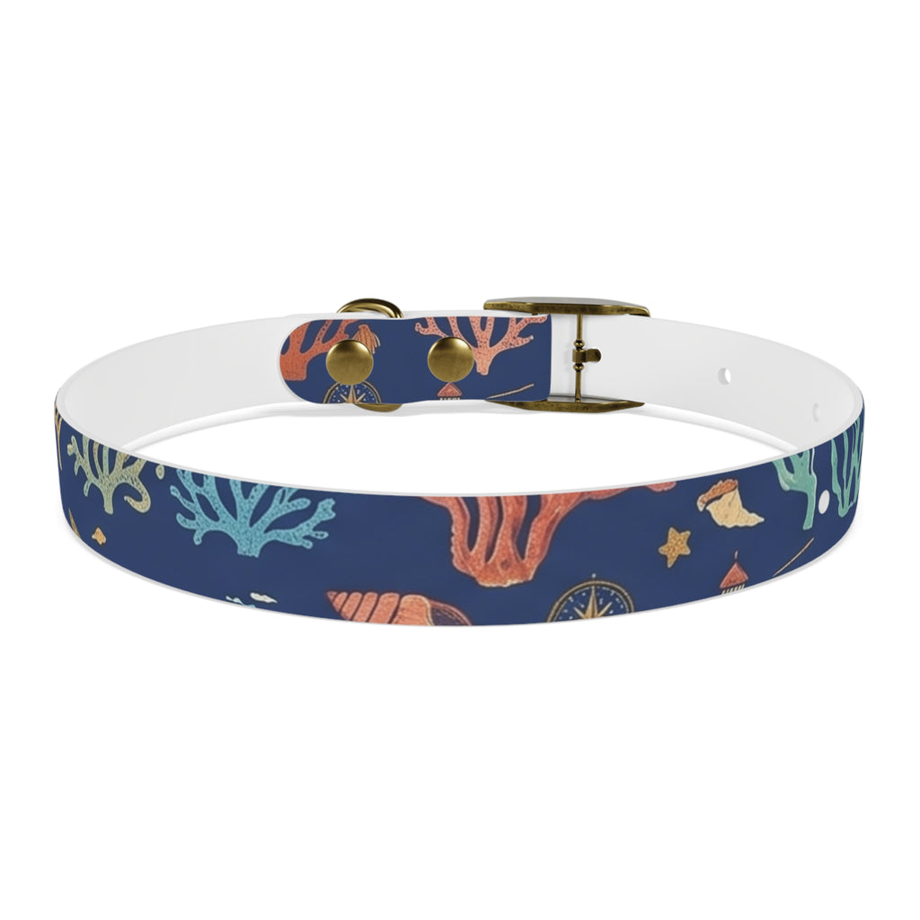 Navy Seashell Dog Collar — Coral & Shell Beach Print Adjustable Collar - Tulique