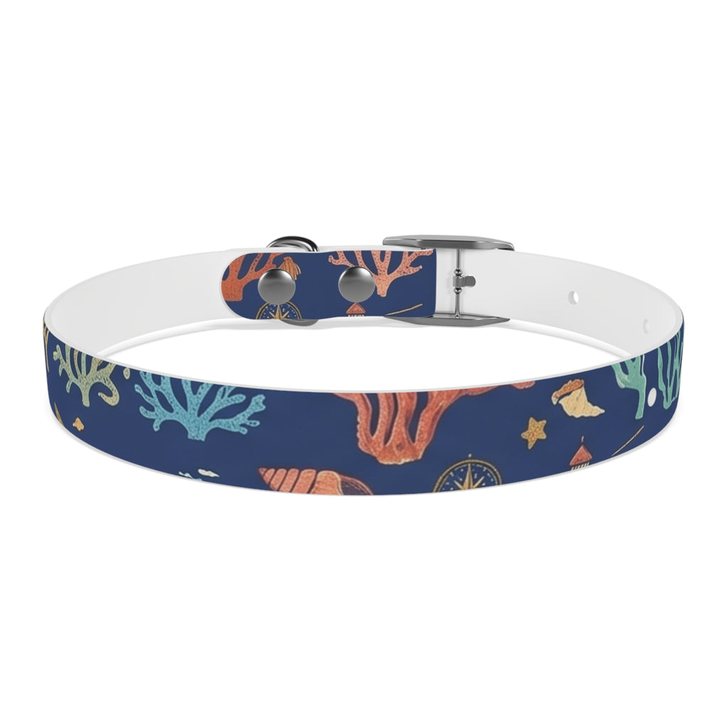 Navy Seashell Dog Collar — Coral & Shell Beach Print Adjustable Collar - Tulique