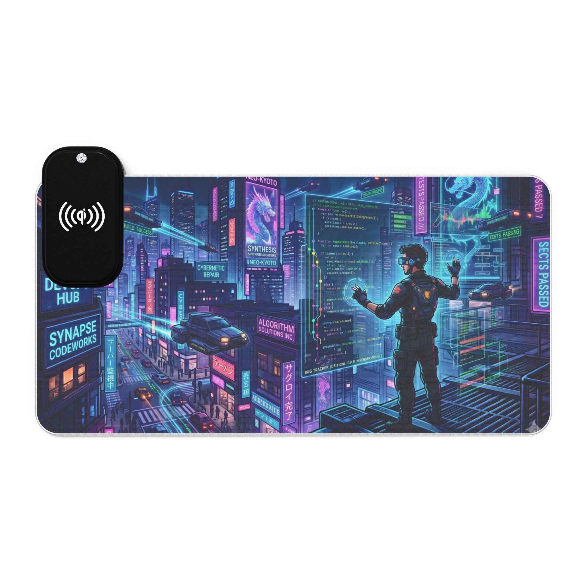 Cyberpunk LED Gaming Mouse Pad with Wireless Charging — RGB Desk Mat - Tulique