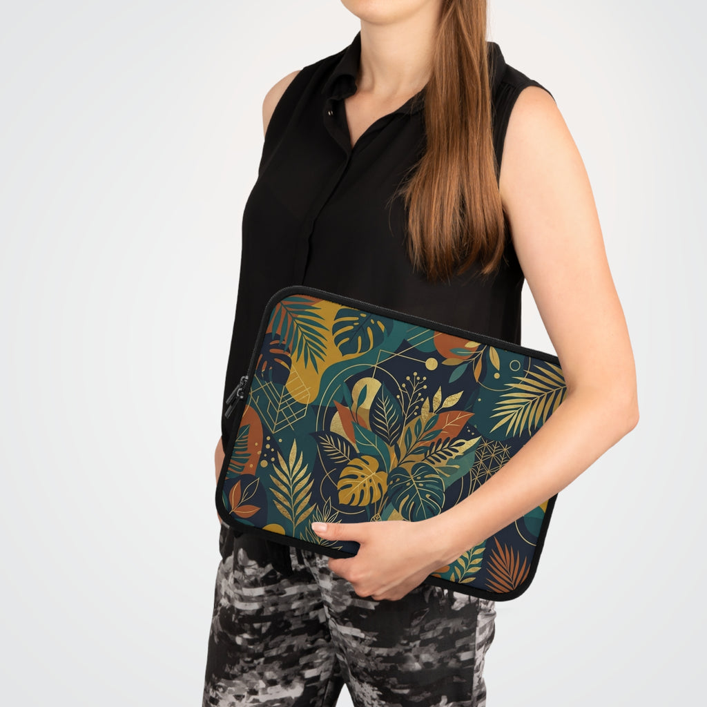 Tropical Foliage Laptop Sleeve – Stylish Dark Teal Botanical Leaves Protective Case for Laptops - Tulique