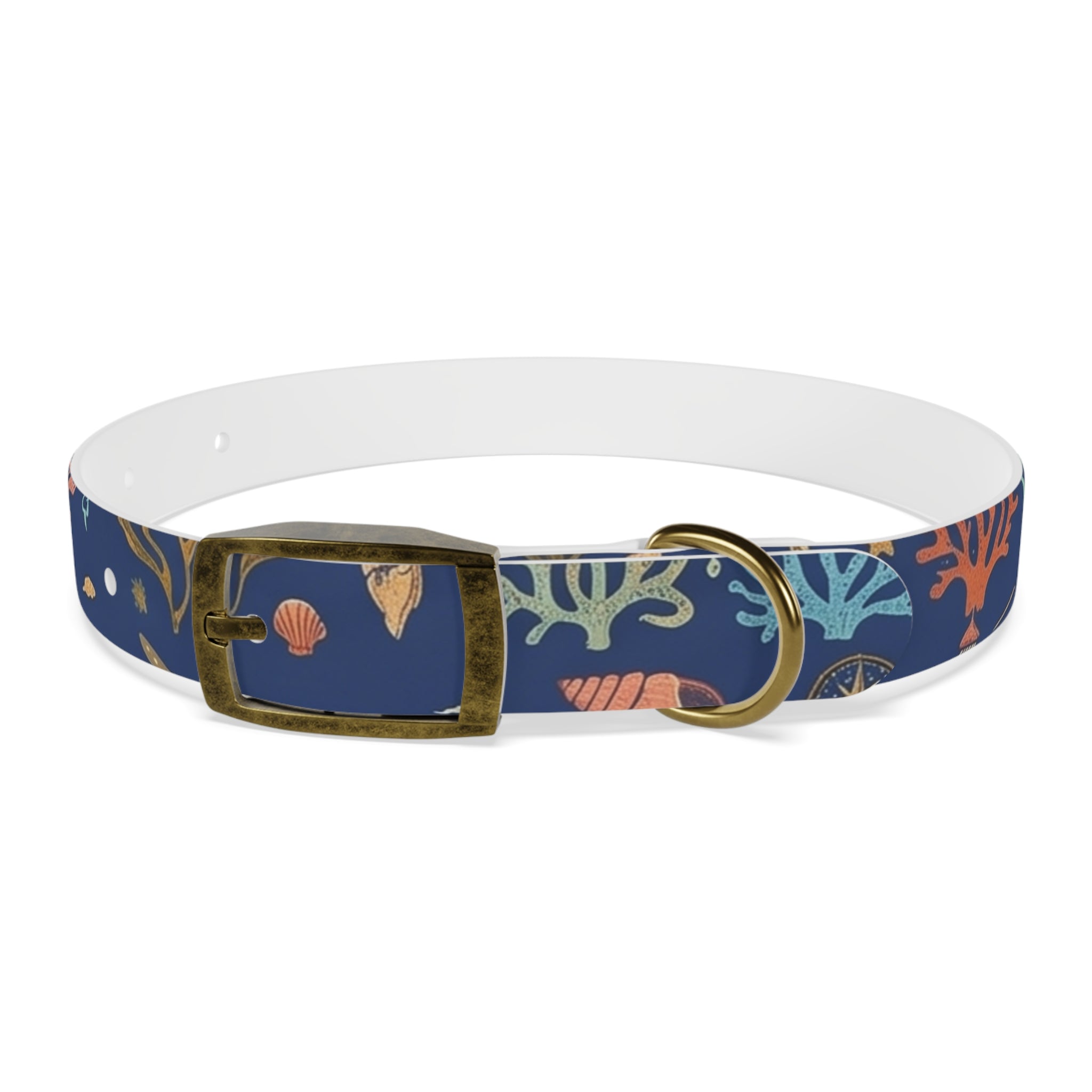 Navy Seashell Dog Collar — Coral & Shell Beach Print Adjustable Collar - Tulique