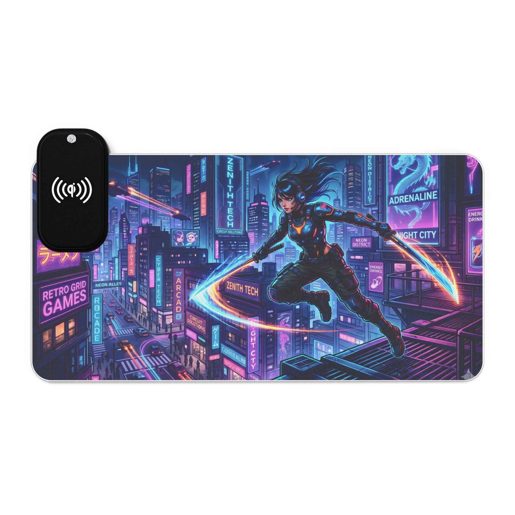 RGB Gaming Mouse Pad - Wireless Charging Cyberpunk Neon Assassin Desk Mat - Tulique