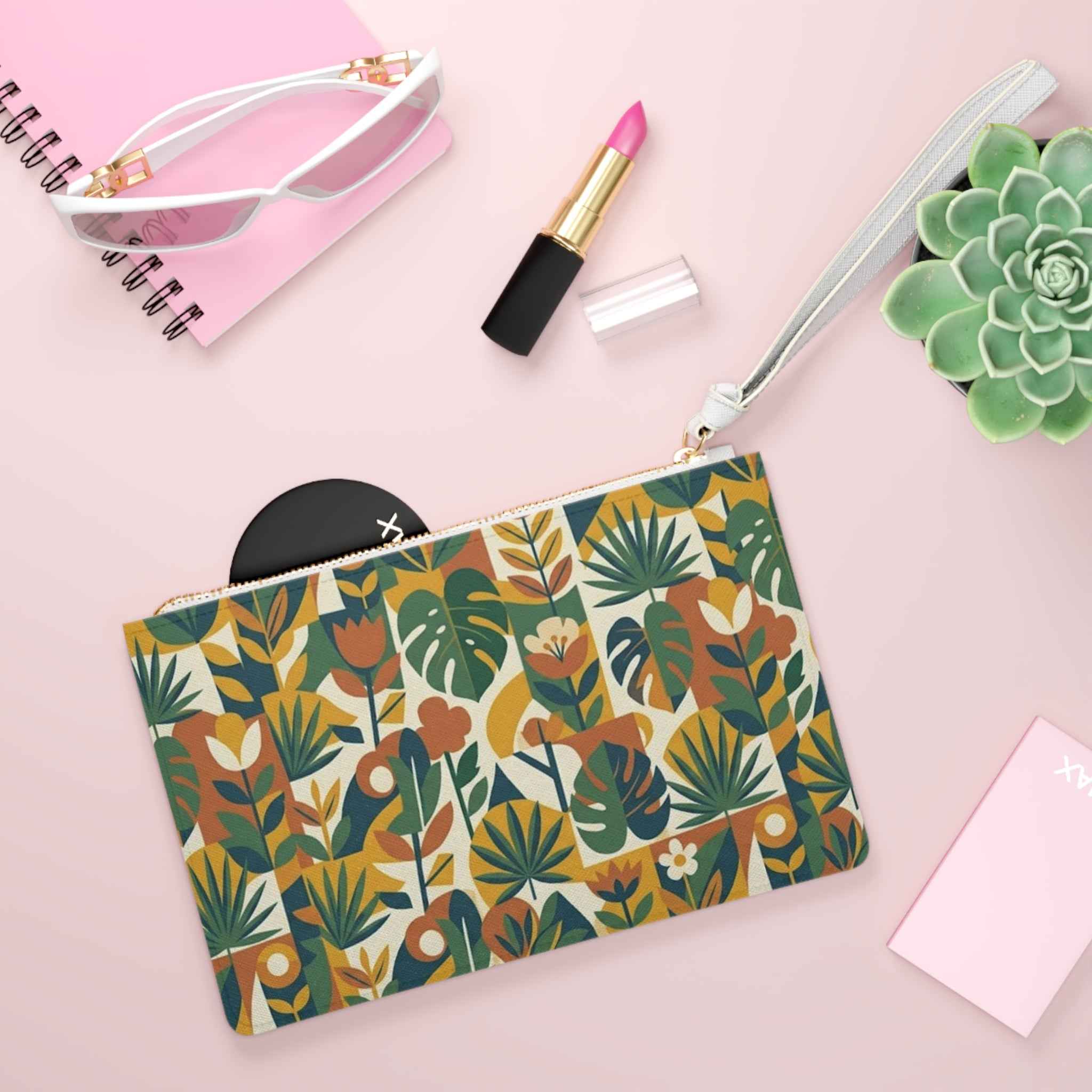 Floral Retro Clutch Bag - Midcentury Botanical Wristlet for Chic Elegance - Tulique