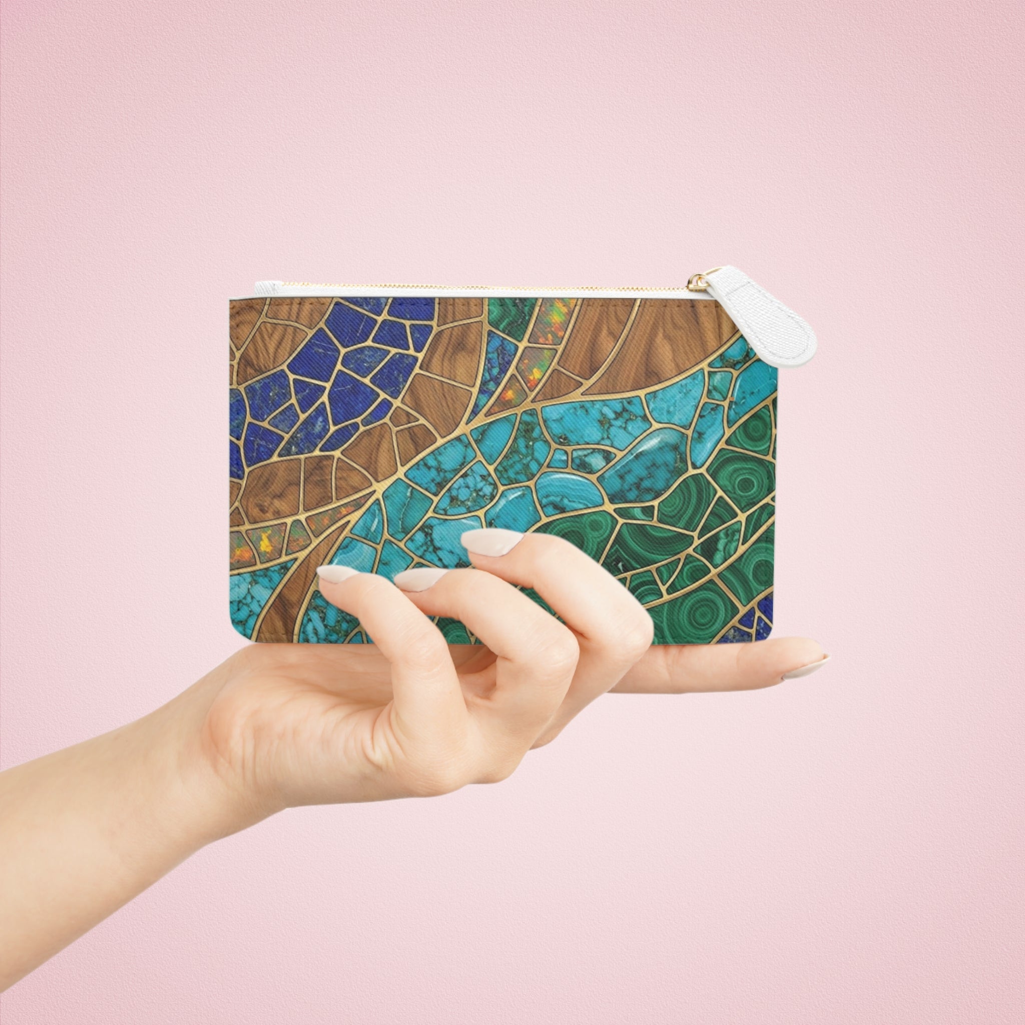 Mosaic Wave Mini Clutch - Teal & Blue Patterned Accessory Pouch for Stylish Storage - Tulique