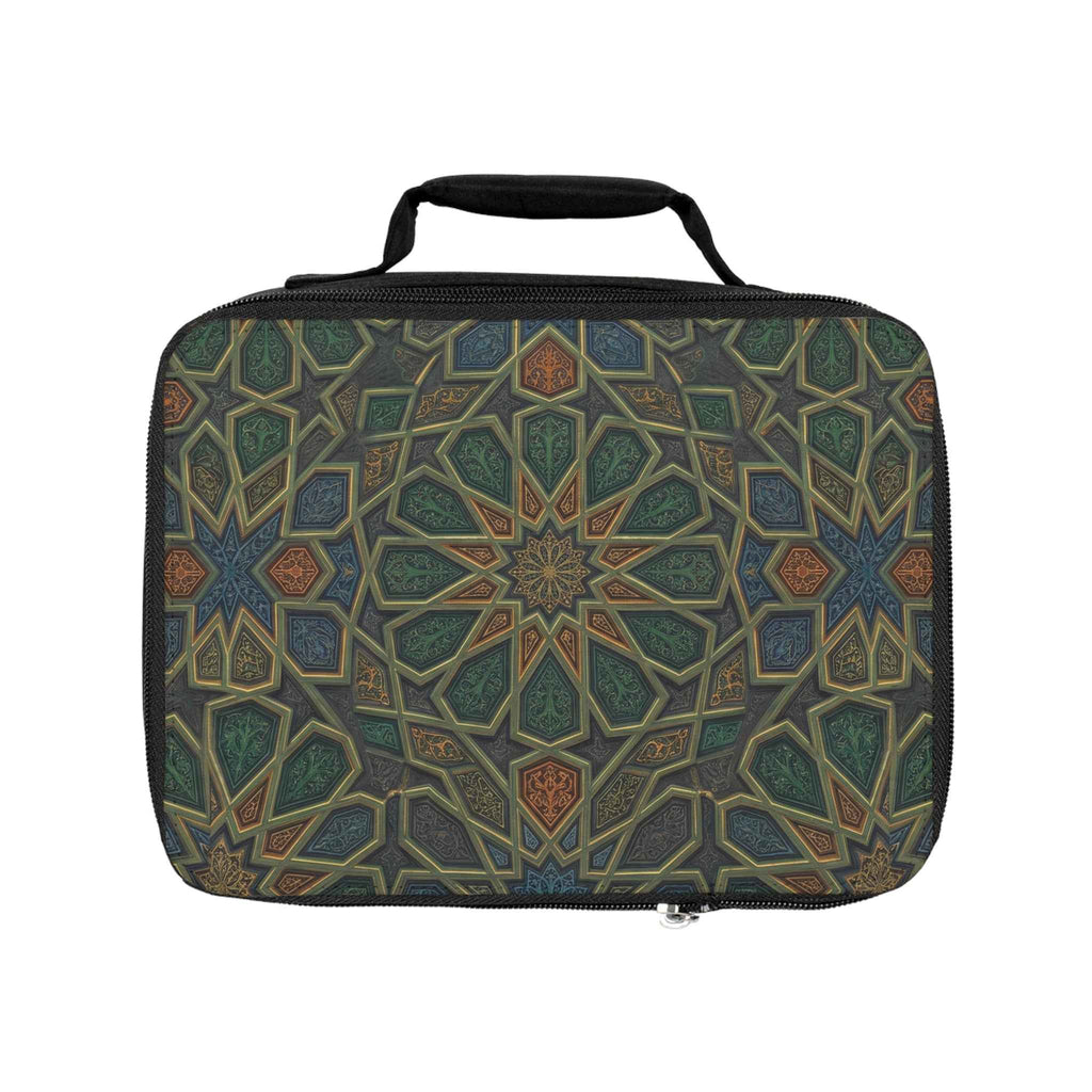 Geometric mosaic lunch bag - insulated boho Moroccan-inspired tote with intricate patterns