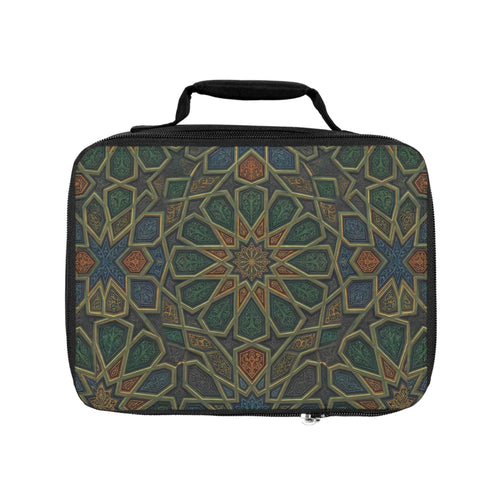 Geometric mosaic lunch bag - insulated boho Moroccan-inspired tote with intricate patterns
