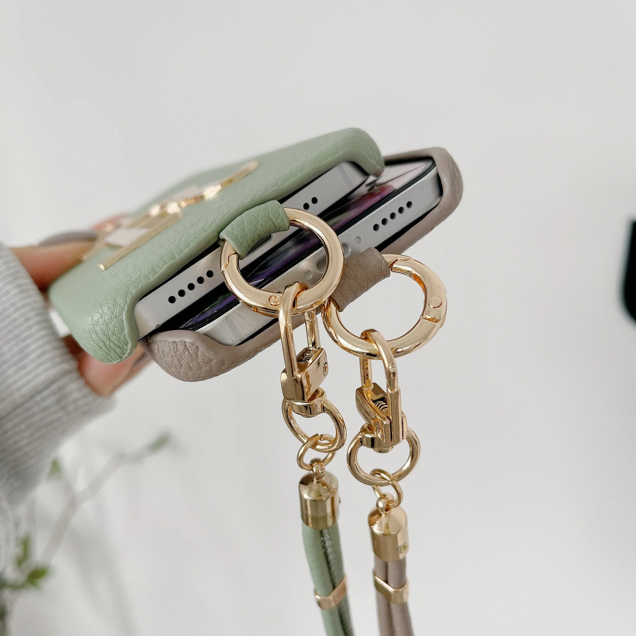Premium Initial Leather Phone Case - Gold Letter & Lanyard