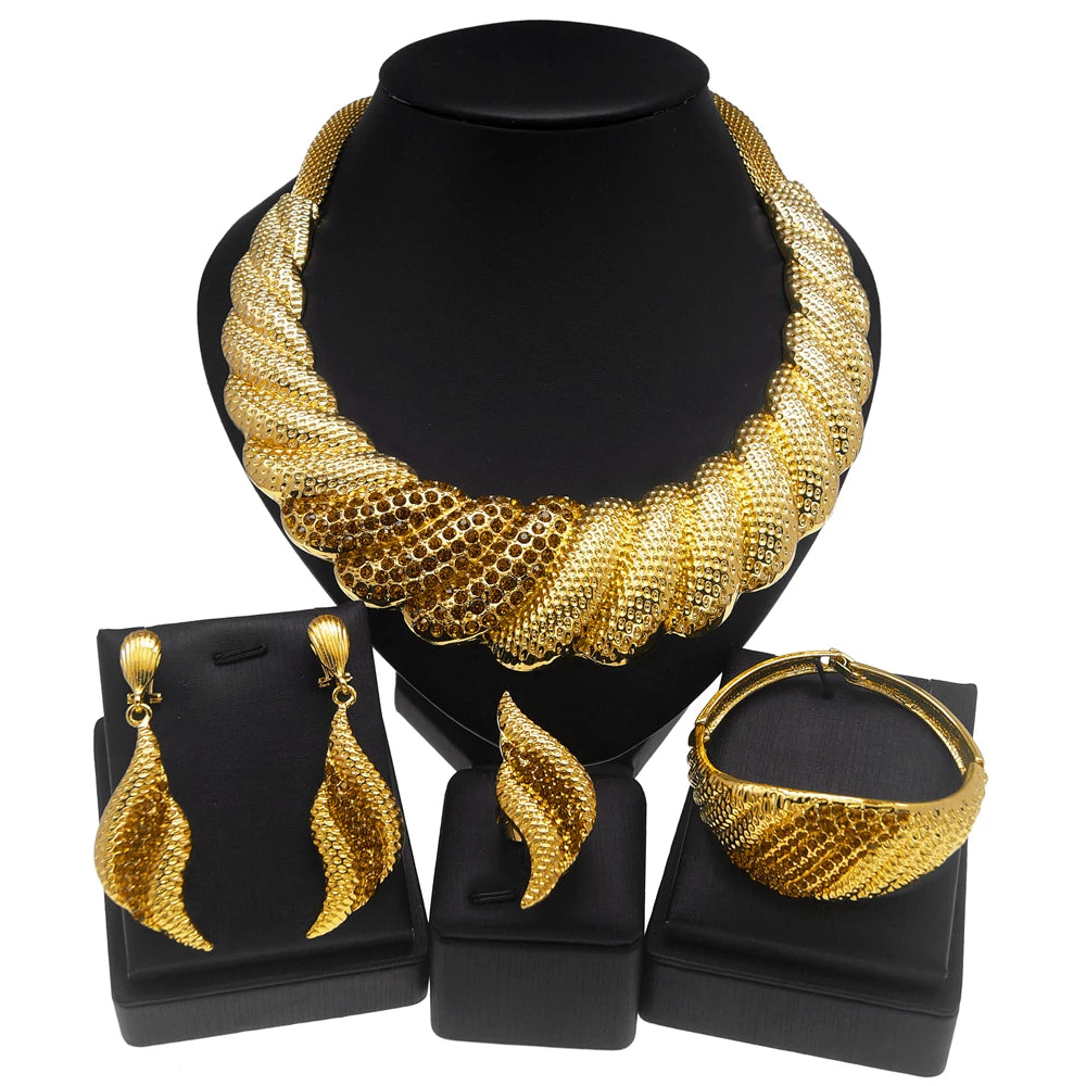 Luxury Gold Plated Dubai Bridal Jewelry Set for Women
