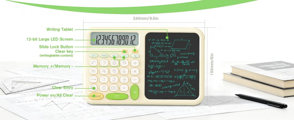 Premium Desk Calculator with Notepad - Big Button & Cute Design