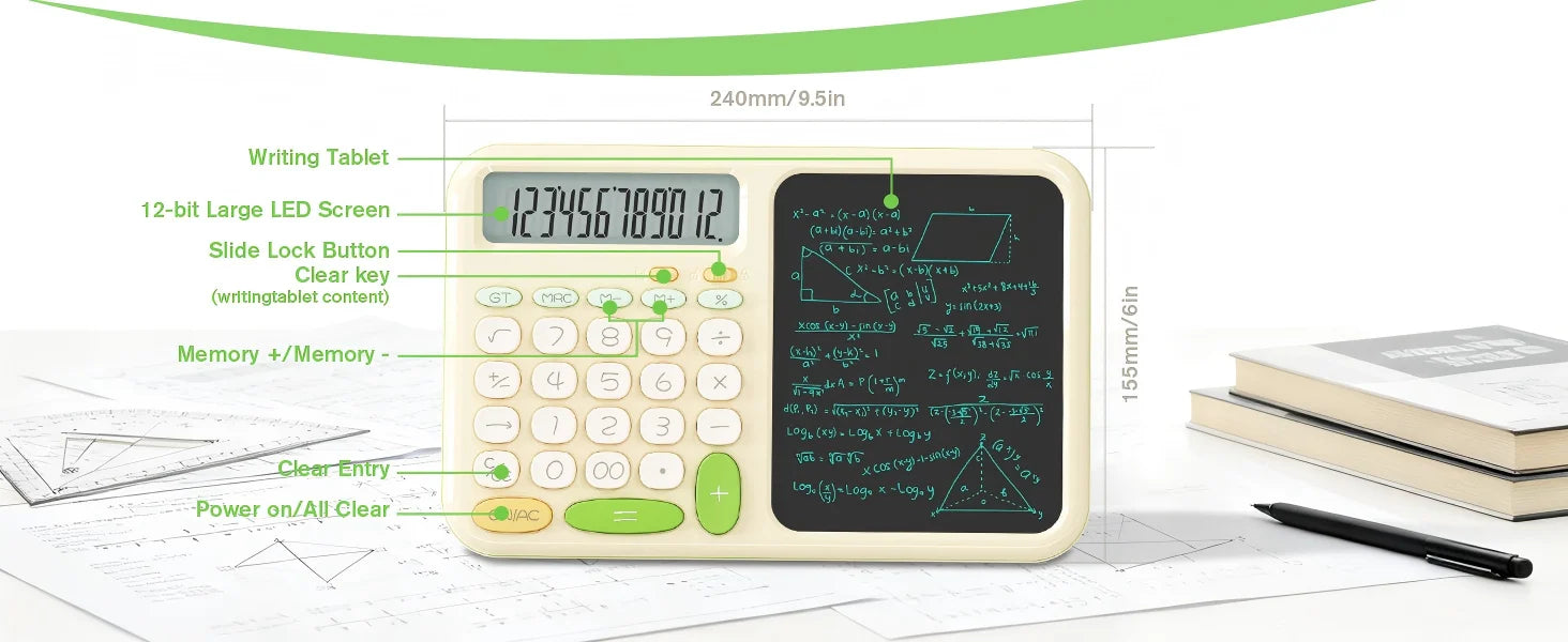 Premium Desk Calculator with Notepad - Big Button & Cute Design