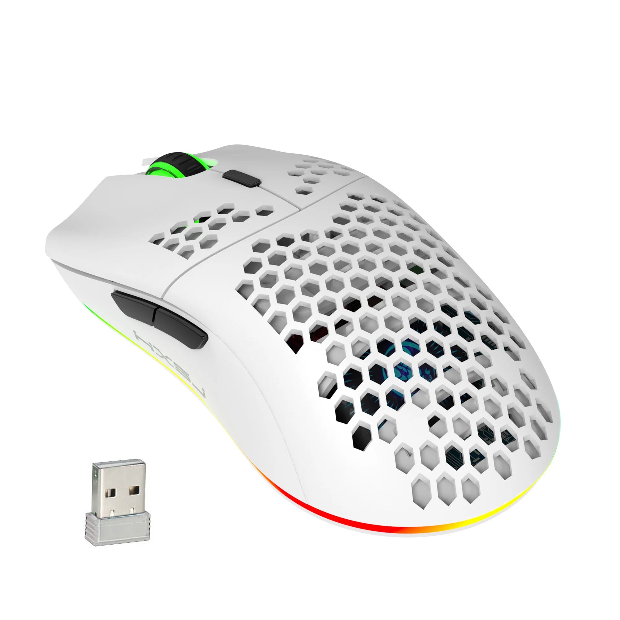Rechargeable Wireless Mouse - RGB Lighting & Honeycomb Design