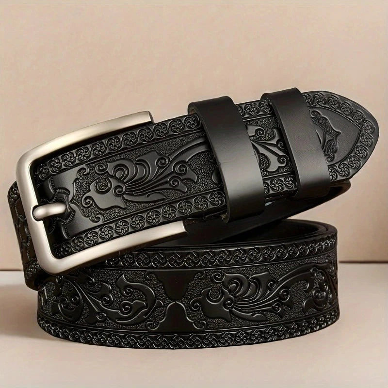 Retro Western Leather Belt - Premium Alloy Buckle