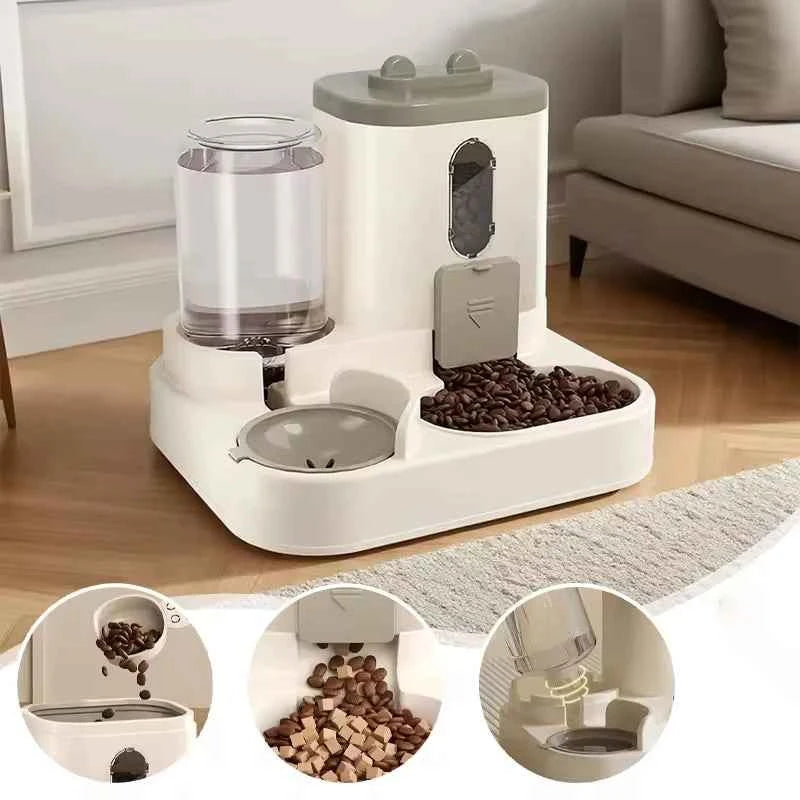 Automatic pet feeder - large capacity food and water dispenser in grey and pink