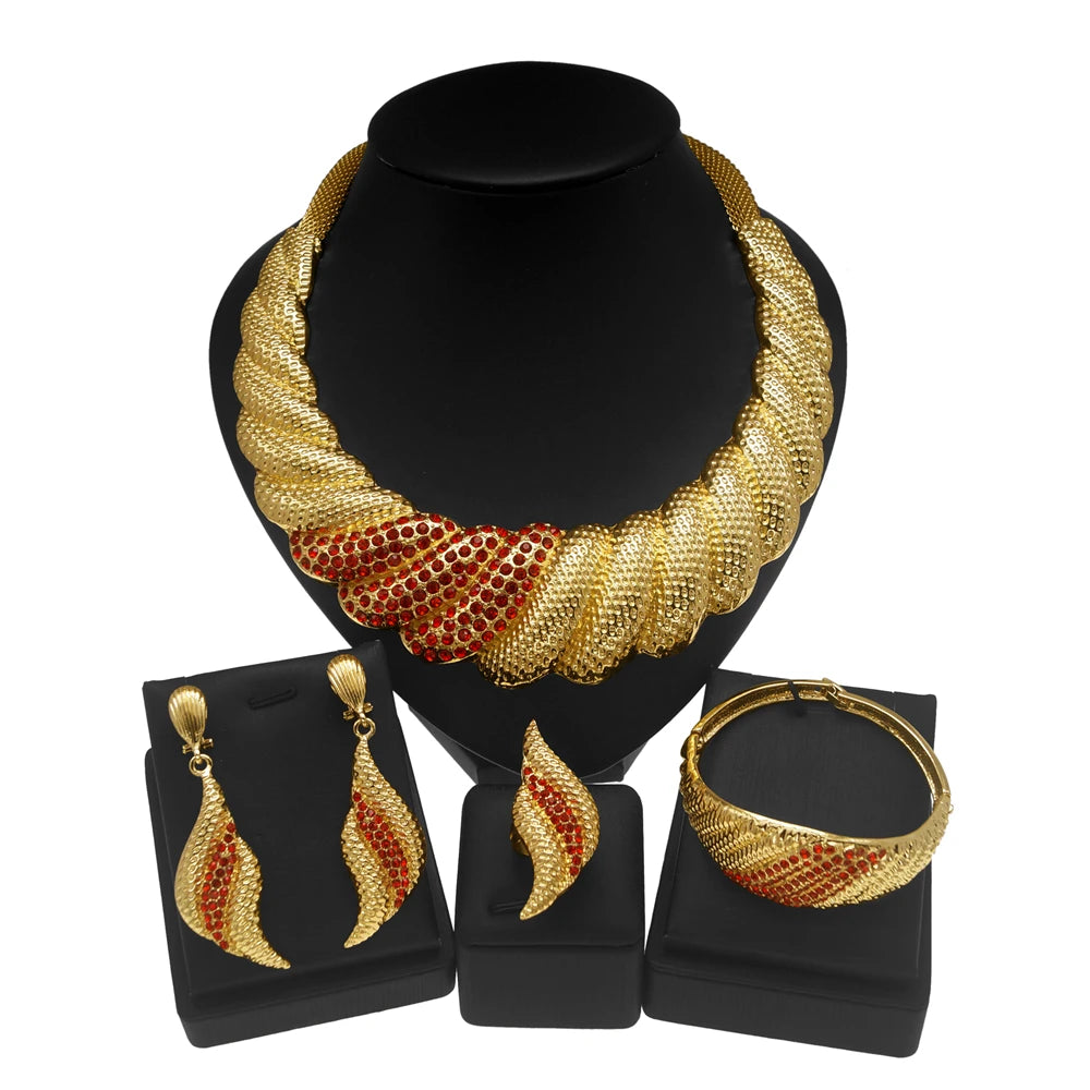 Luxury Gold Plated Dubai Bridal Jewelry Set for Women