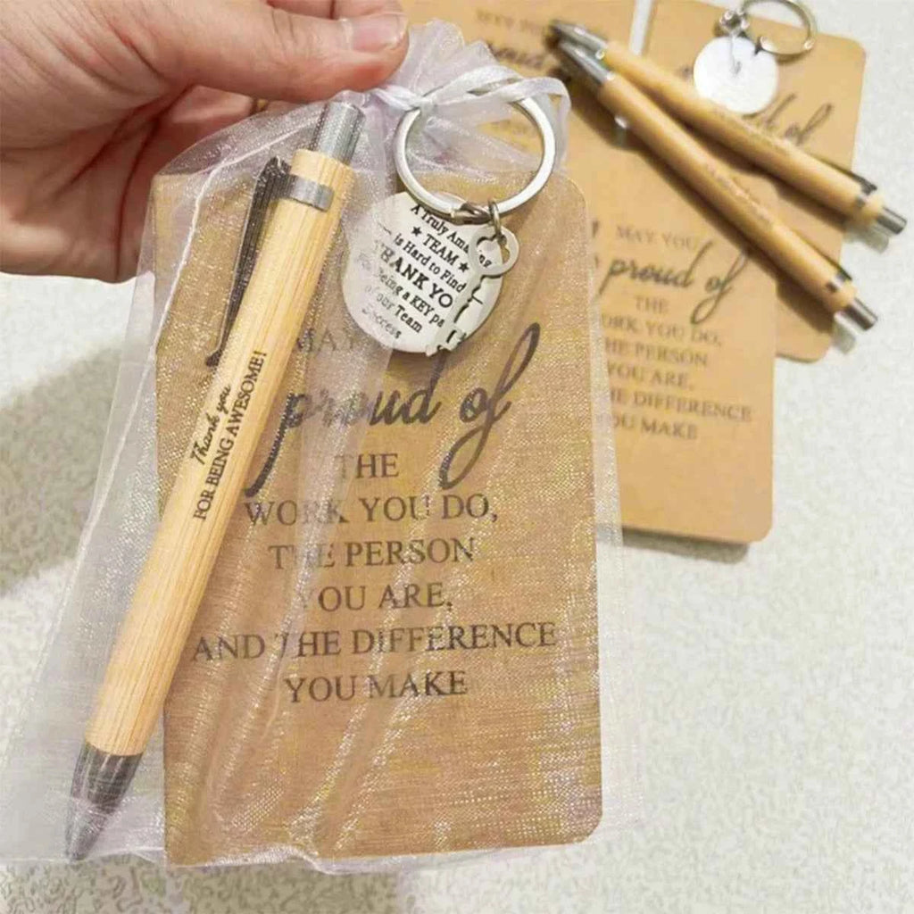 Motivational Gift Set - coffee colored signature pen, gratitude cards, keychain, and gift bags