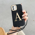 Premium Initial Leather Phone Case - Gold Letter & Lanyard