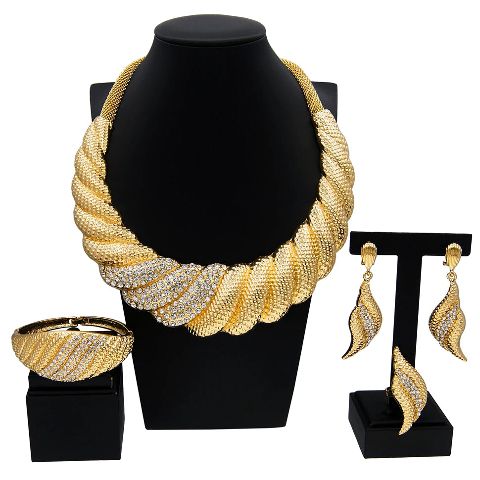 Luxury Gold Plated Dubai Bridal Jewelry Set for Women