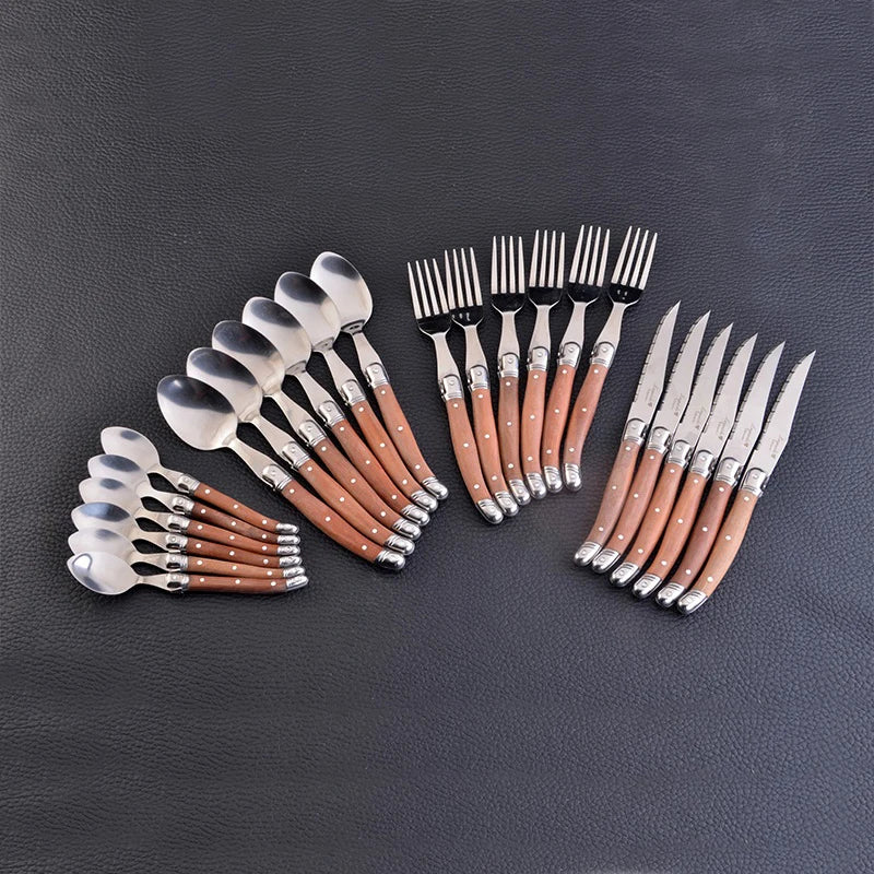 Luxury Laguiole Cutlery Set - Rose Wood Handle Dinnerware