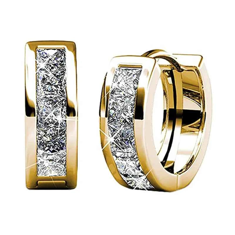 Luxury 925 Silver Huggie Earrings With Crystal Rhinestone Channel Setting Rhodium Plated Classic Unisex Everyday Wear Jewelry