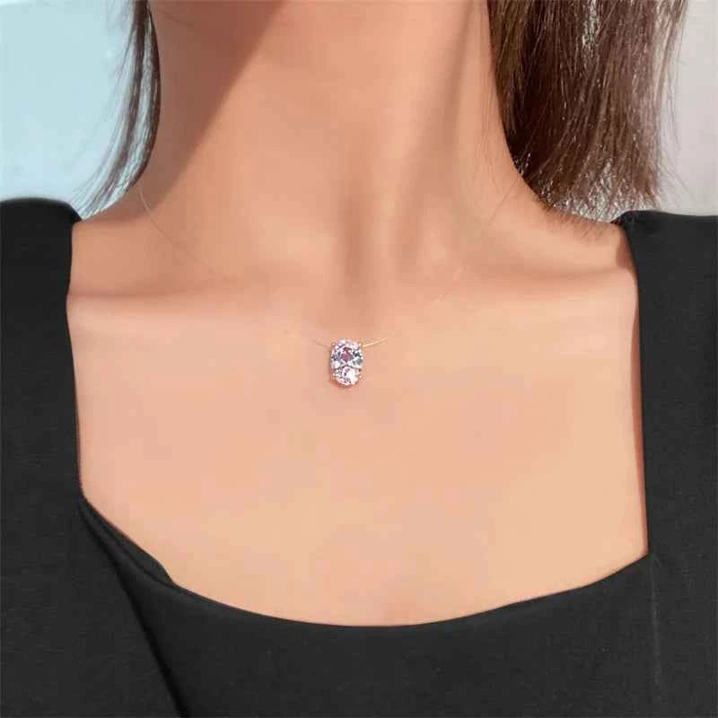 Elegant Oval Zircon Necklace - Invisible Transparent Choker