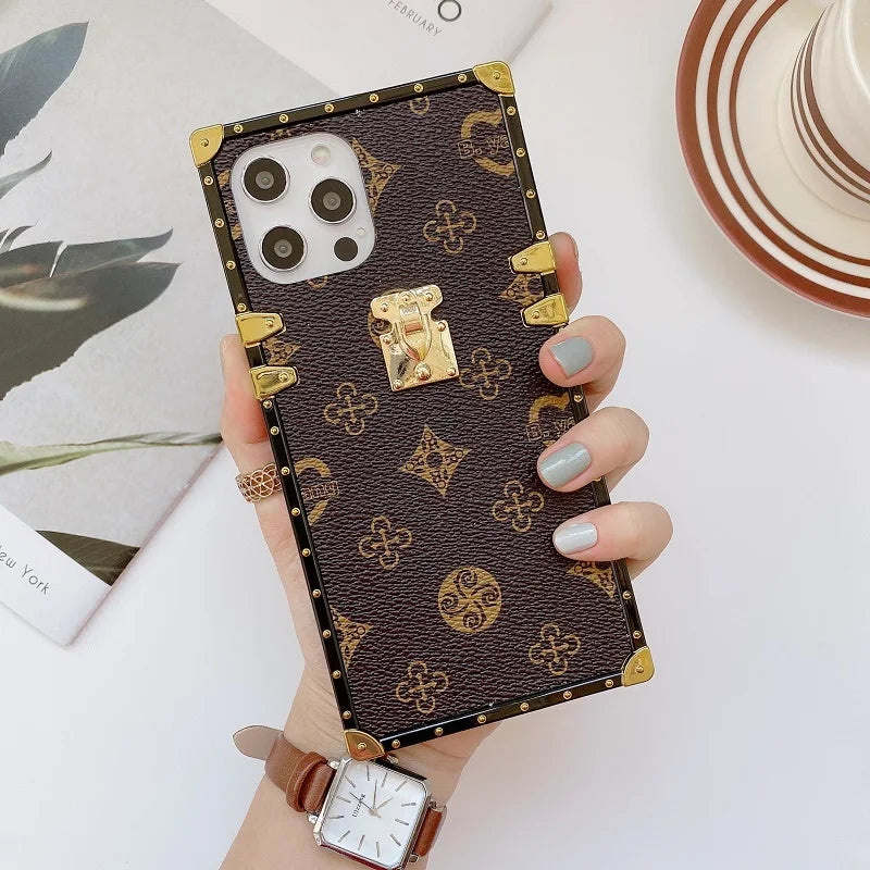 Elegant Square Luxury iPhone Case - Premium PU Leather Cover