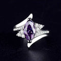 Marquise amethyst ring - purple gemstone with crystal accents on silver band