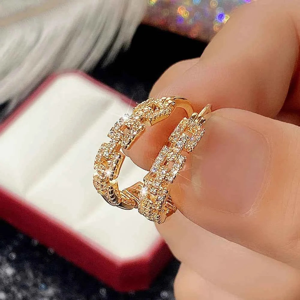 Trendy Brass 18K Gold Plated Hoop Earrings with Zircon Geometric Design for Women Party Jewelry